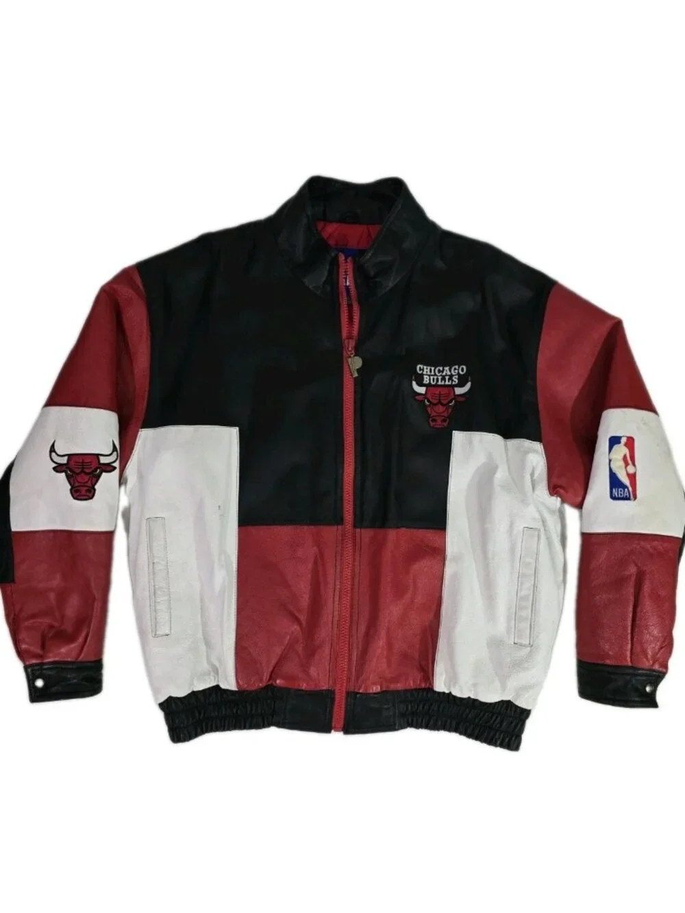 Vintage 1990s Pro Player CHICAGO BULLS ColorBlock Leather Bomber Jacket Mens XXL